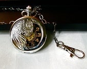 Mechanical Steampunk Pocket Watch -  Silver Phoenix Art Deco with Bronze Gothic Numerals, Egyptian Revival Hand Wound Steampunk Movement