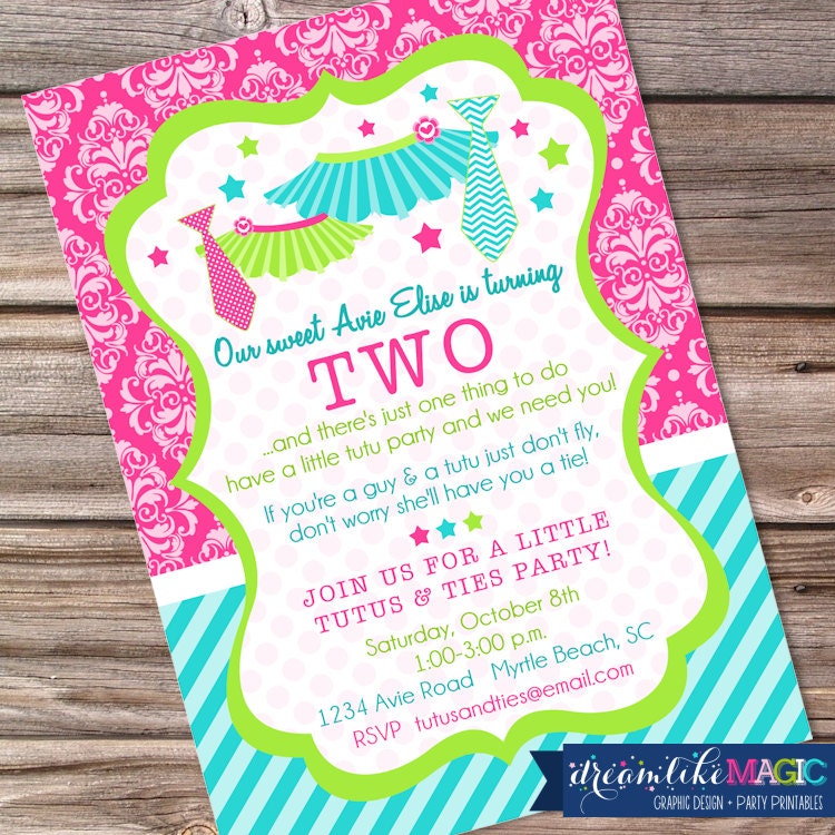 Printable Party Invitation-Tutus and Ties Party Theme Il_570xn