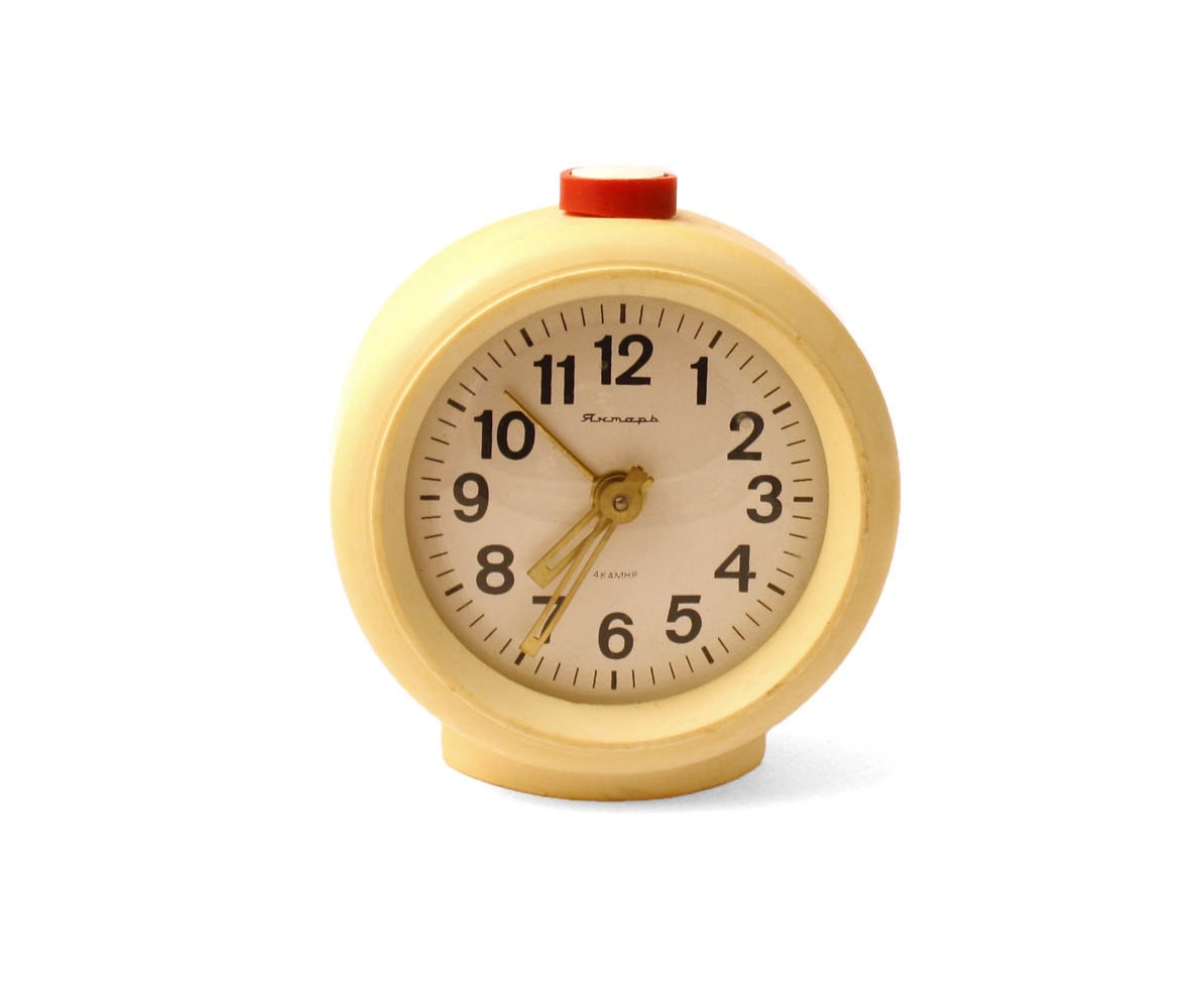 Mechanical alarm clock Jantar from Soviet Union, Vintage alarm clock