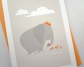 Miss You - Elephant Picking Flowers Card