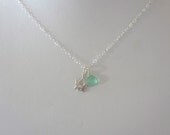 Little Lotus and Green Sea Foam Chalcedony Charm Necklace on Sterling Silver Layer