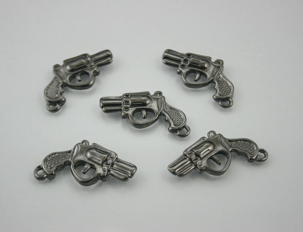 10 pcs. Zinc Black Handgun Pistol Charms Pendants Decorations Findings 17 mm. RCG1
