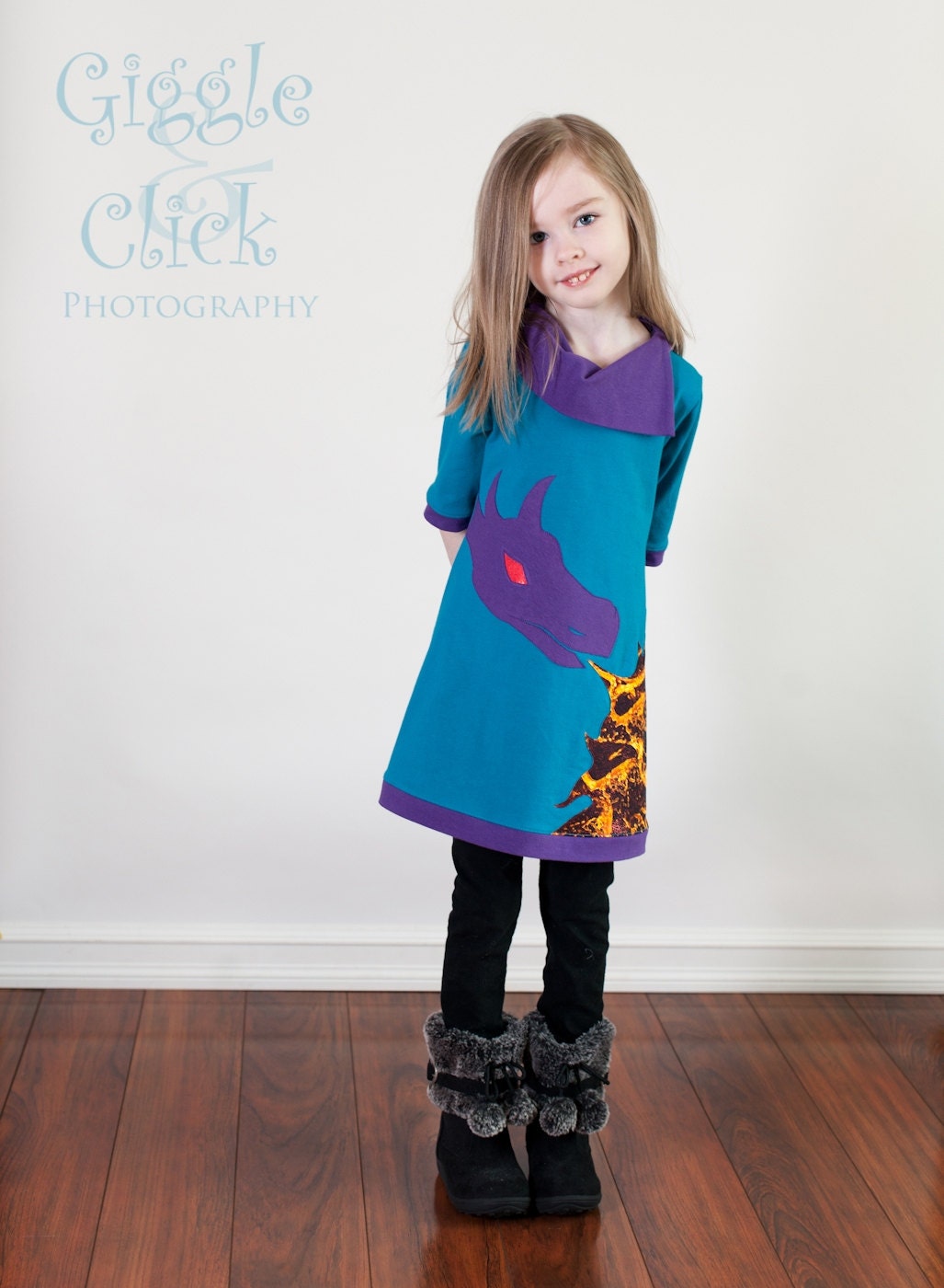 Red Eye Fire Breathing Dragon Tunic or Dress, childrens clothing, girls dress, Sizes 8, 10, 12, 14 (smaller sizes also available)