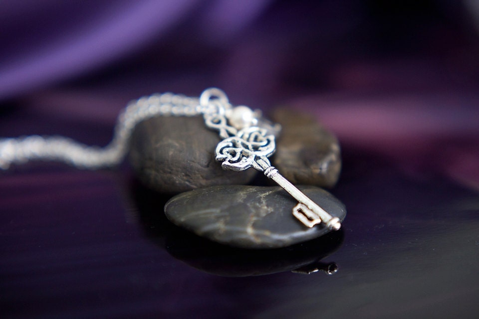 Spring SALE - Silver Lock and Key Charm Necklace