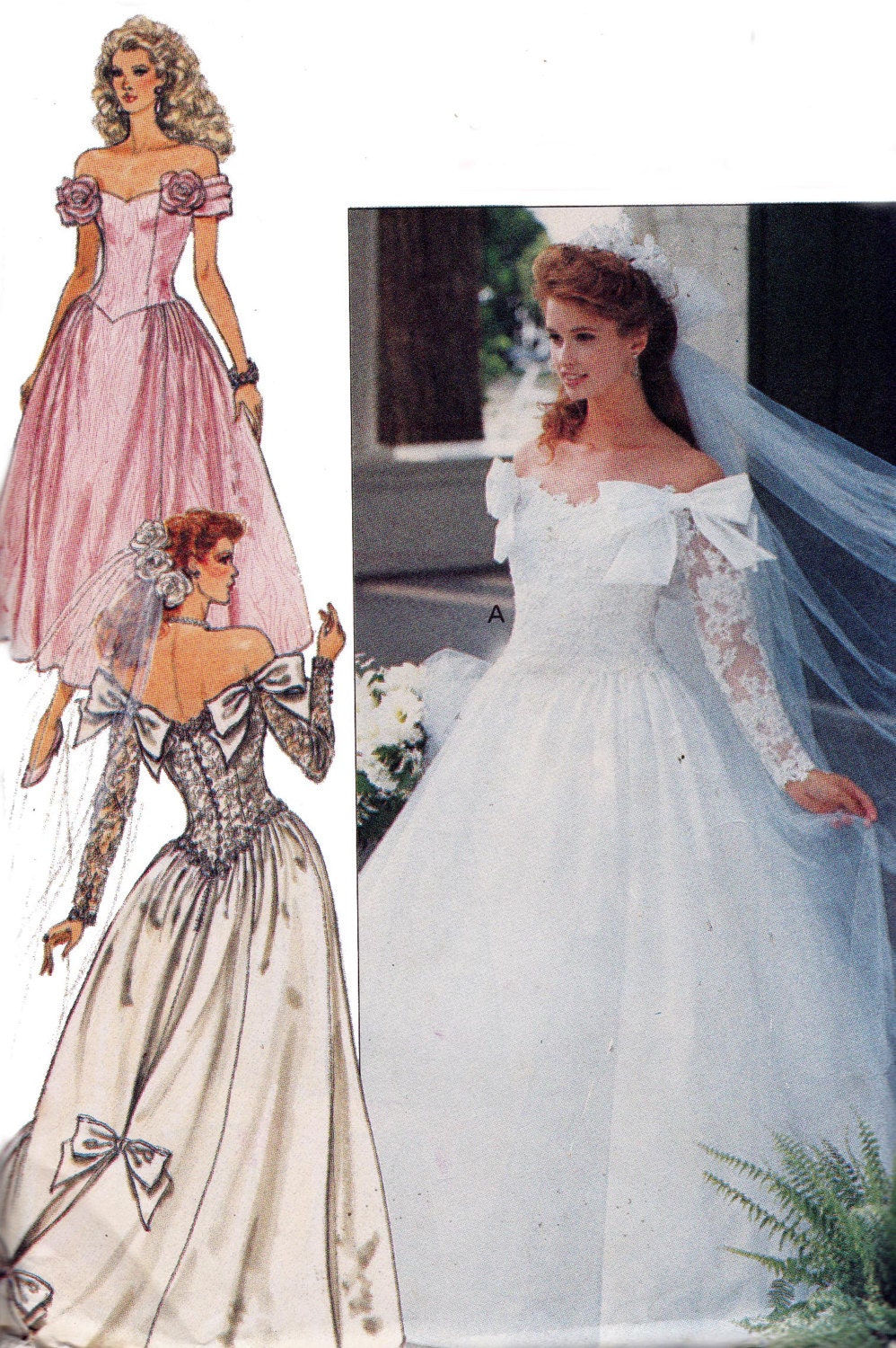 1980s Vintage Princess Style Boned Bodice Wedding Dress Pattern Butterick 3513 UNCUT FF Size 6 8 10