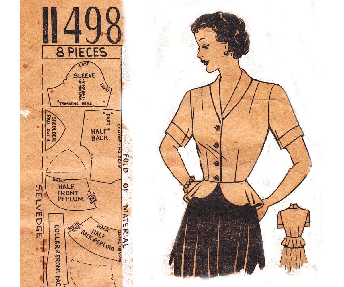 1940s Vintage Sewing Pattern Home Journal 11498 Peplum Blouse Bust 34 inches UNUSED FF
