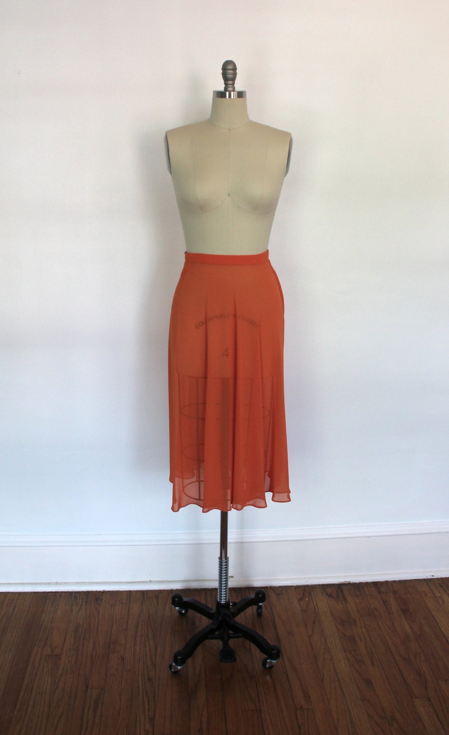 Vintage Midi Skirt / Orange Georgette / Summer  / Size Small S