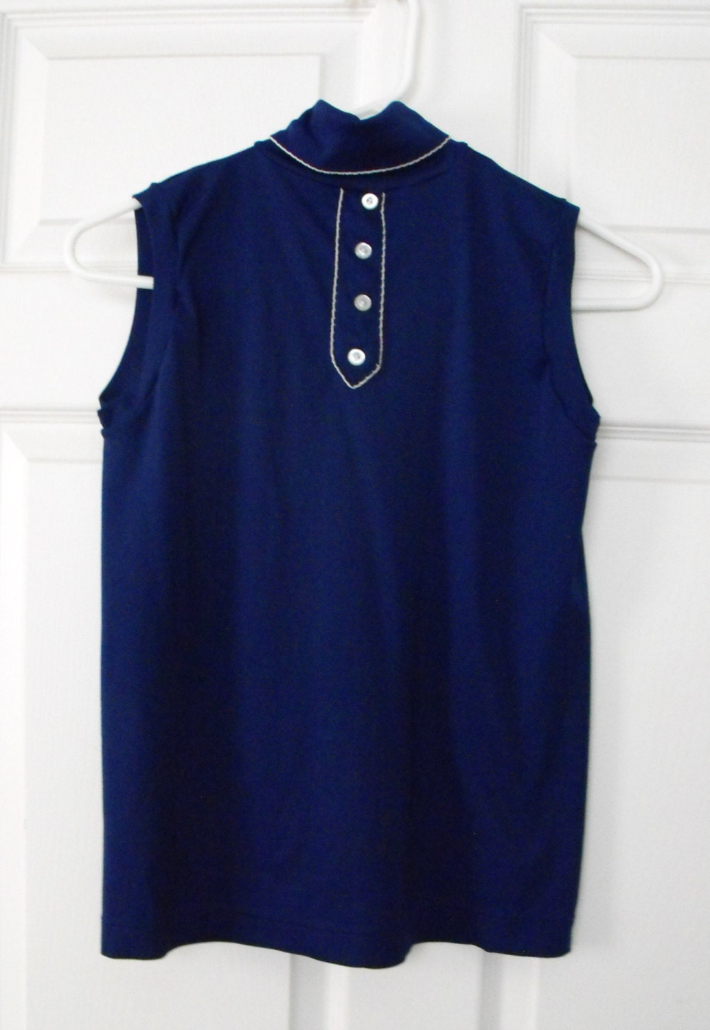 Vintage Blue Top Blouse Sleeveless Stretchy Casual S M