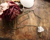 Rough Crystal Necklace - brass, gun metal, layering, long, 70's