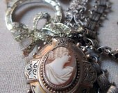 ladies of the club - vintage assemblage necklace with cameo locket, rhinestones and book chain by the french circus
