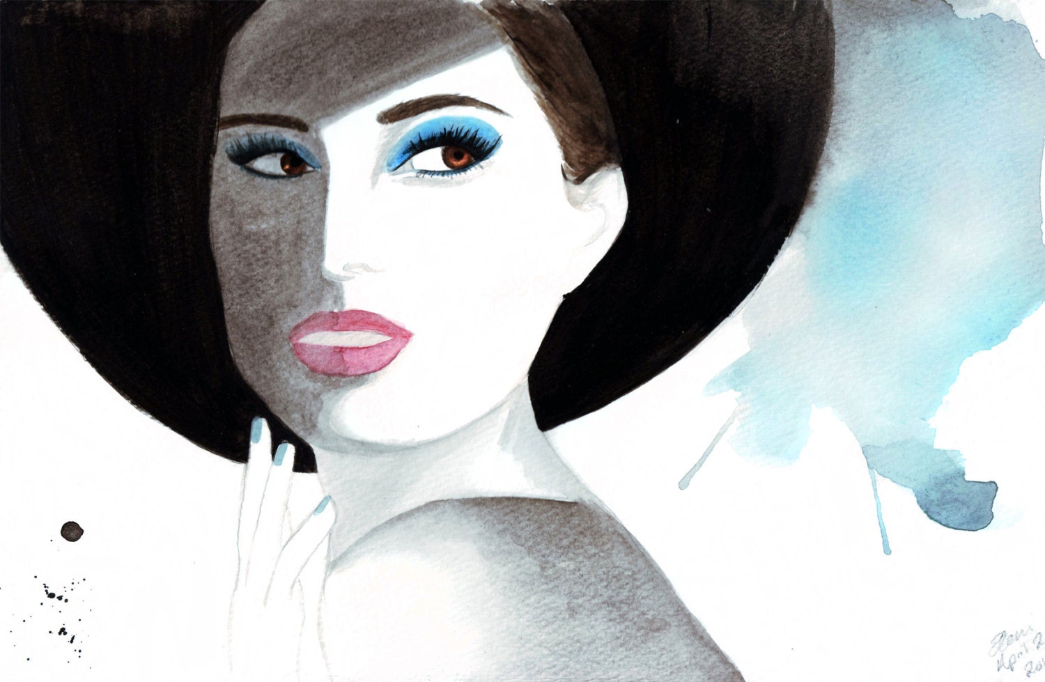 Print of Watercolour illustration of Natalie Portman for Dior by Eleni - Titled Spotlight on Dior