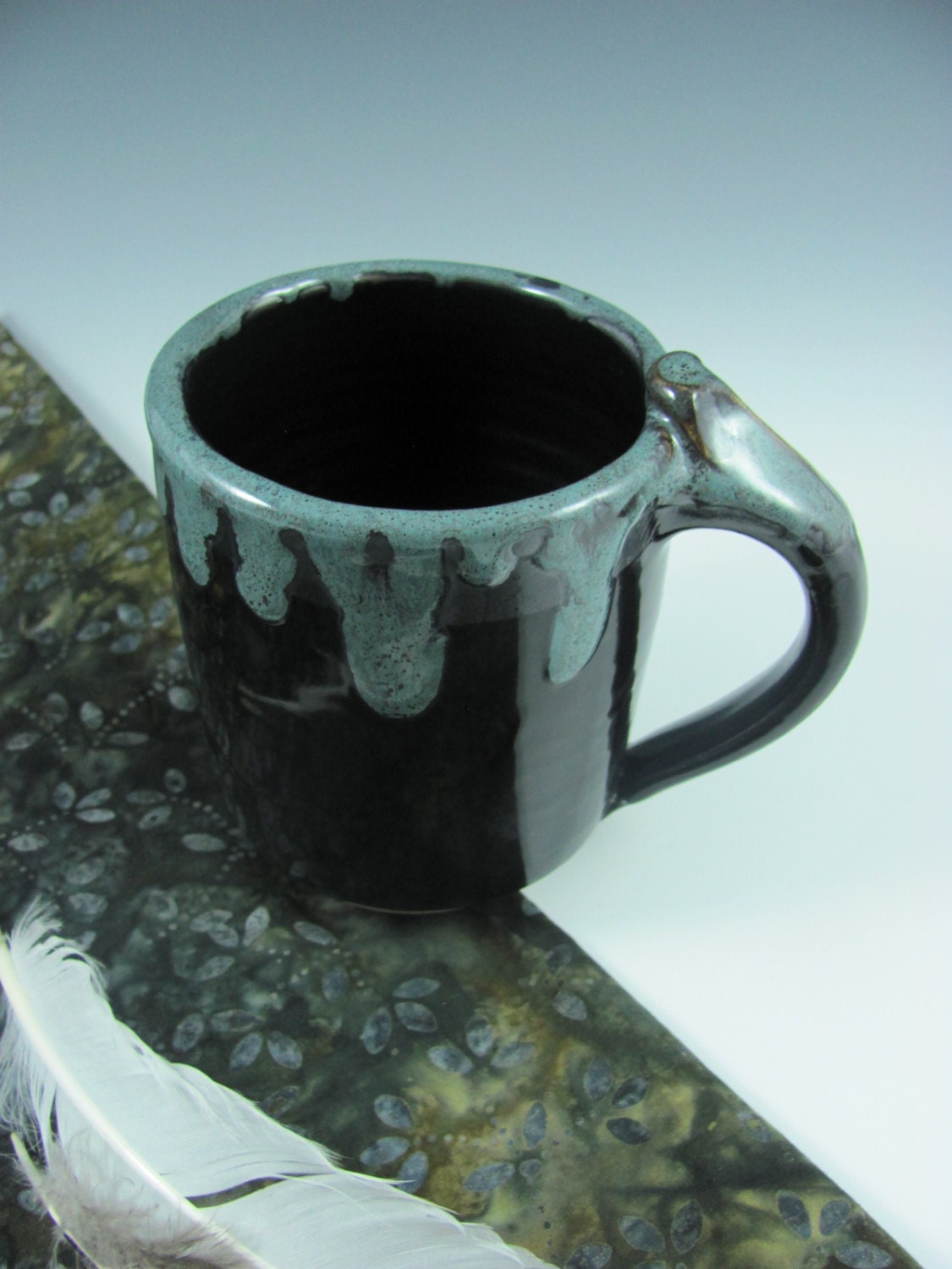 Black and Tourmaline Mug Cup Ceramic Porcelain, Handmade by Licia Lucas Pfadt
