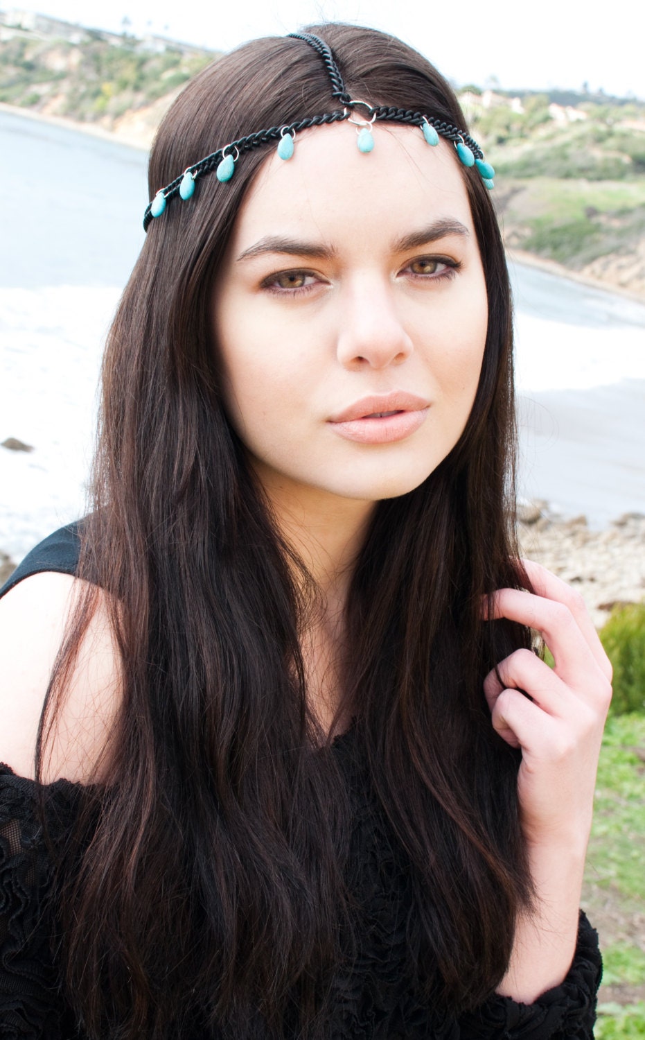 Turquoise Headpiece, Goddess Headpiece, Chain Headpiece, Bridal Headpiece
