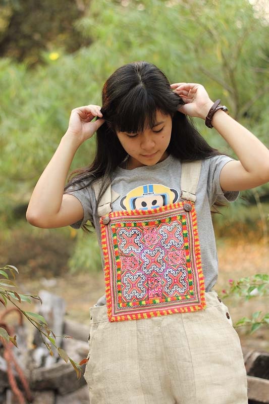 100 percent natural hemp overall jumpsuit with batik/embroidery Unisex