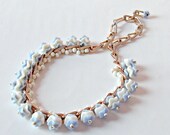 Vintage Powder Blue and White Milk Glass Necklace Germany