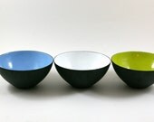Three Krenit Bowls in Blue White and Lime Green Designed by Herbert Krenchel