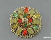 Vintage Brooch Multi Color Orange Citron Green Yellow
