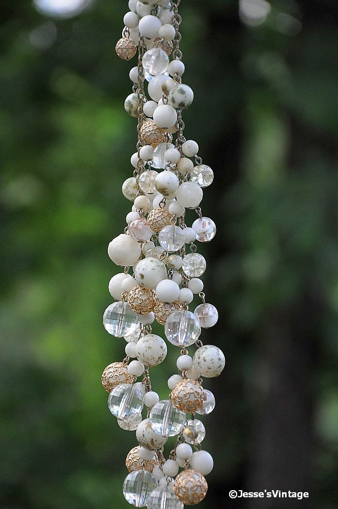 Bridal Necklace Vintage Chunky Shades of White