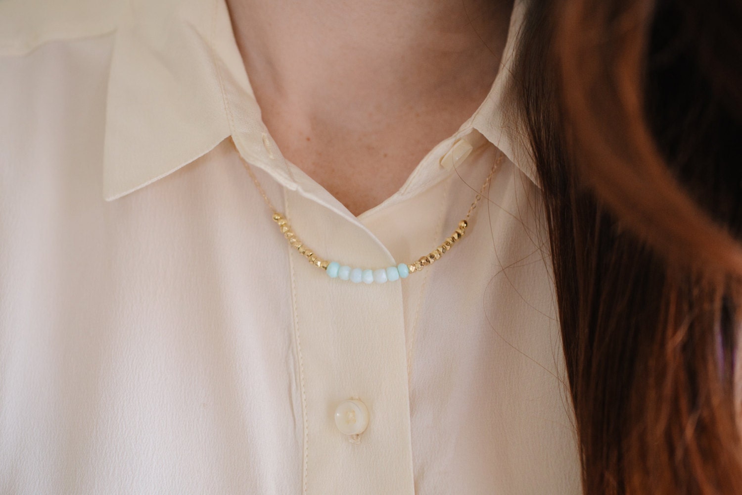 Amazonite & Gold Nugget Necklace