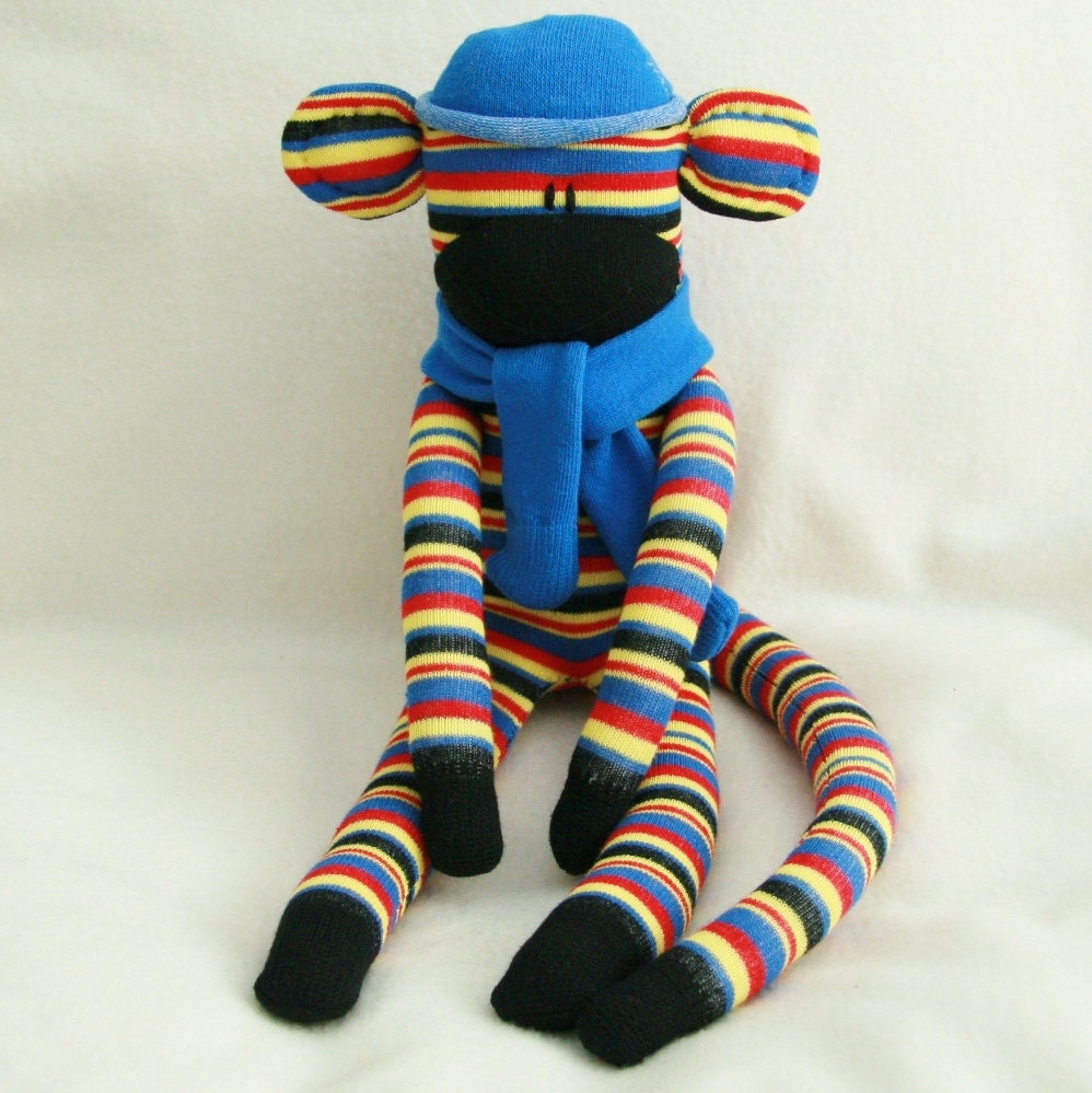 Sock Monkey Kit - Black, Yellow, Red and Blue Slim Stripes