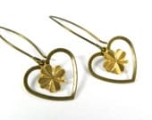 Shamrock Earrings, Lucky in Love Clover Earrings, St Partricks Day Style, Dangle, Handmade Jewelry
