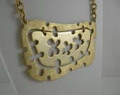 Vintage Gold Necklace Chunky Thick Bib Modernist Chain Link Collar 1960s 60s Mod Retro Mid Century Modern Groovy Twiggy Dolly Summer go go