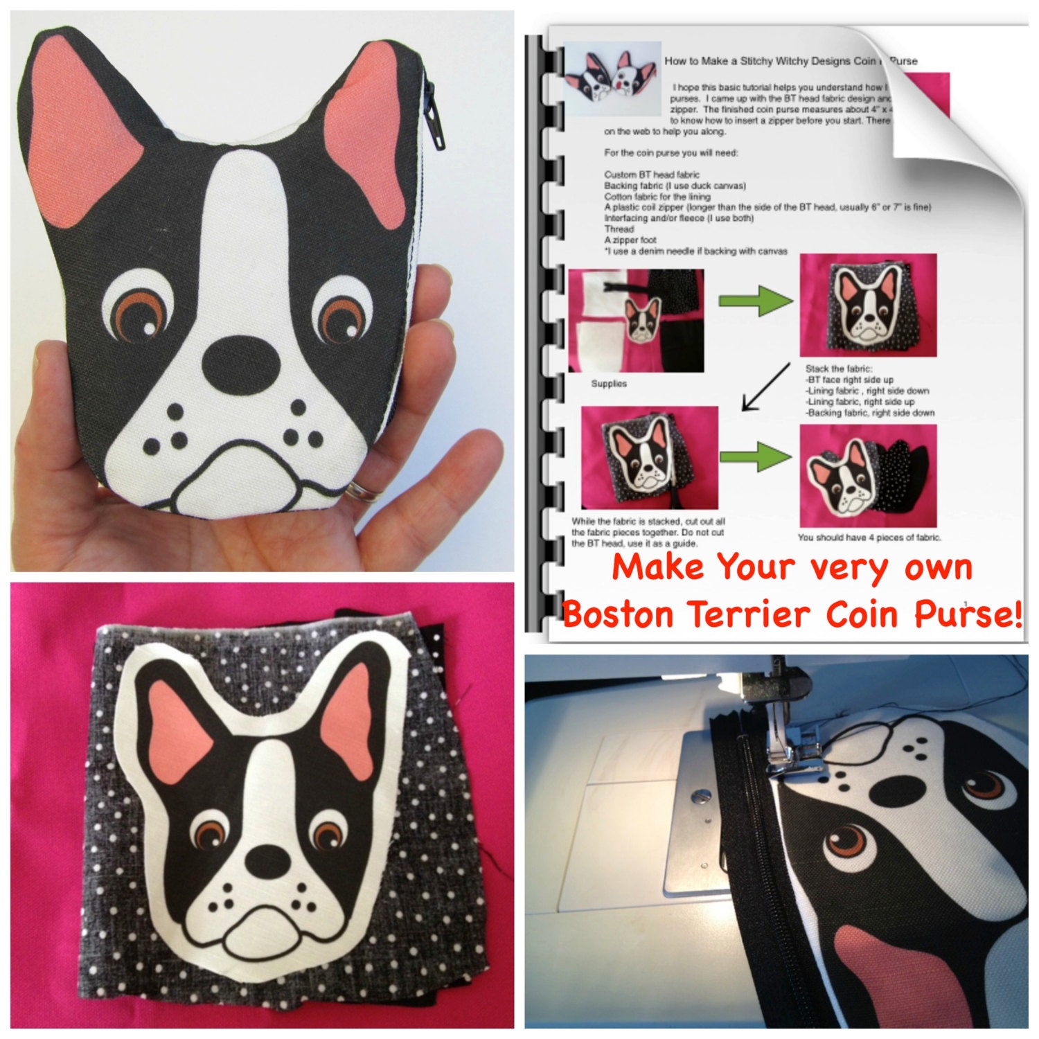 Make your own Boston Terrier Zipper Pouch PDF