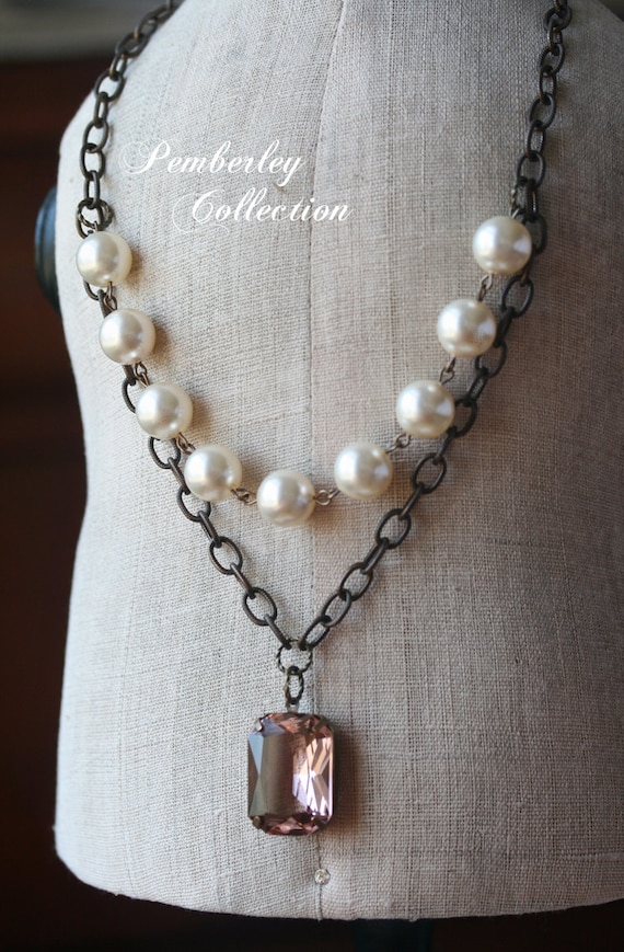 Blush and Ivory Pearl Necklace, Wedding Jewelry, Swarovski Pearl