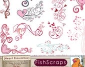 Heart Clip Art - Hearts Flourish - Love Digital Graphics, Ornament, Swirl, Card Making - DIY Il_170x135