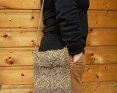 Cable Purse, Shoulder Bag, Hand Knit purse, Tote Bag Pouch - Chocolate Brown, Golden Brown, White lining