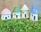 Garden Fairy Houses -Set of 4 - Geo Thermal - Handmade, Wheel Thrown