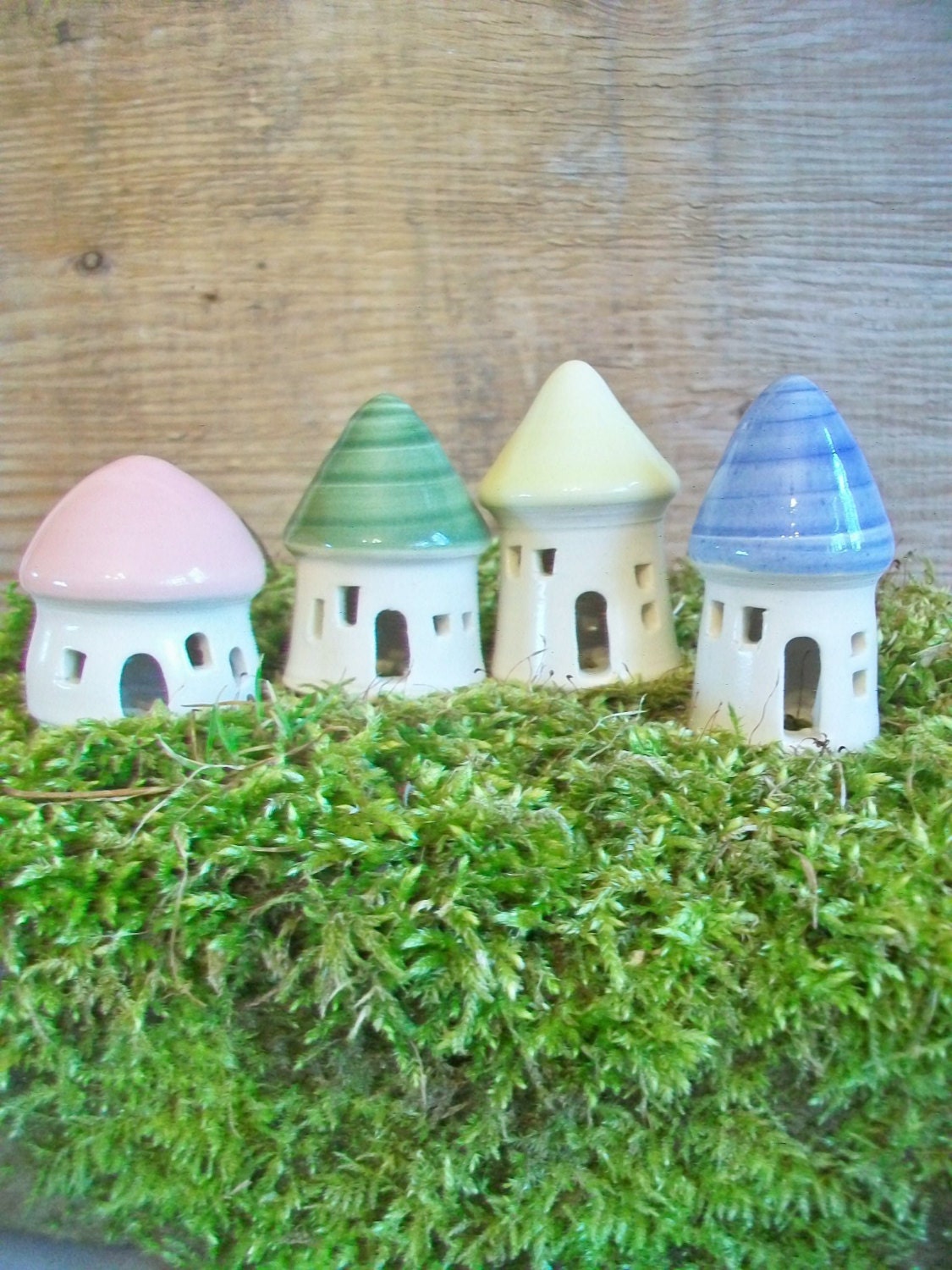 Garden Fairy Houses -Set of 4 - Geo Thermal - Handmade, Wheel Thrown