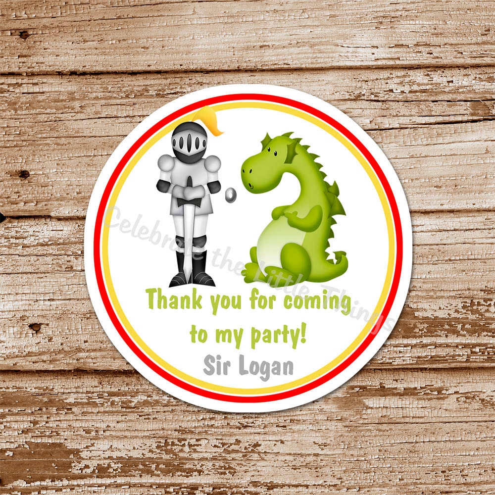 SET of 12 KNIGHT, DRAGON Favor Tags or Stickers Il_170x135