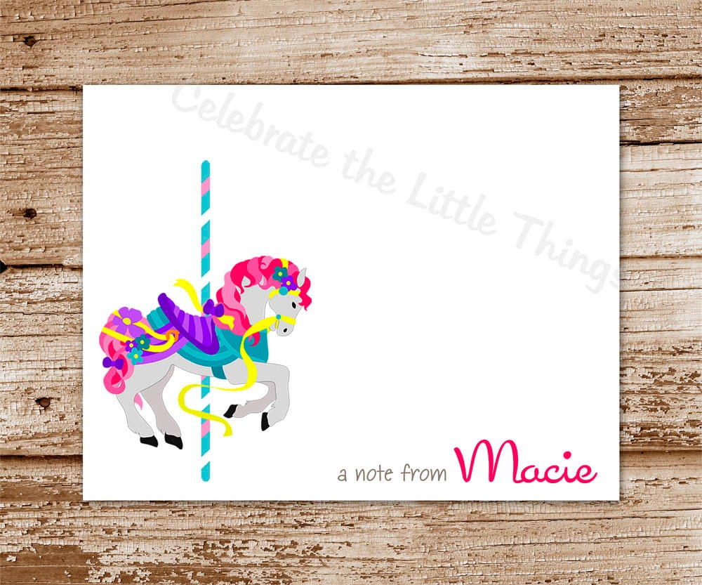 SET of 8 CAROUSEL Horse Note Cards for Girls : Merry-Go-Round, Personalized Stationery, Thank You Notecards Il_170x135