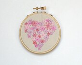 Pink heart made with embroidered flowers - 3" embroidery hoop