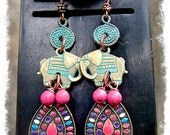 ELEPHANT PINK Earrings Indie Tribal Copper Bali earrings Ethnic earrings GANESHA earrings oxidized copper Earrings Teardrop earrings Yoga