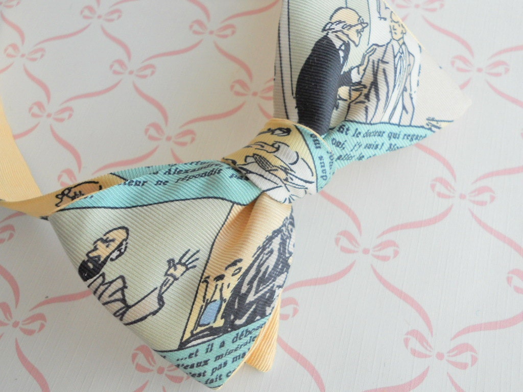 Silk Comic Strip Bowtie-Reversible with Creamy Orange Silk