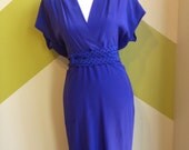 1980s vintage / Monaco Blue SILK Short Dolman Sleeve Dress / Size M