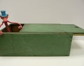 Primitive wood box Sliding top Vintage green Storage