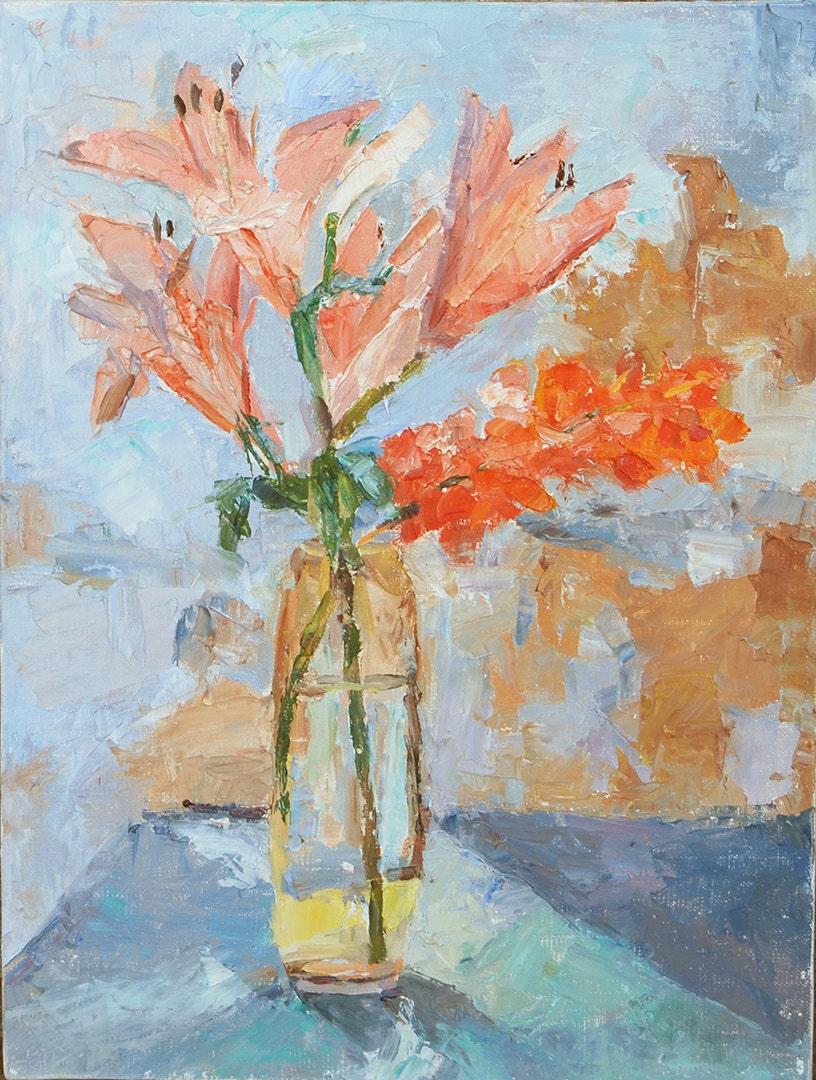 Lily Palette knife Painting, Flower still life, original oil by Carol DeMumbrum