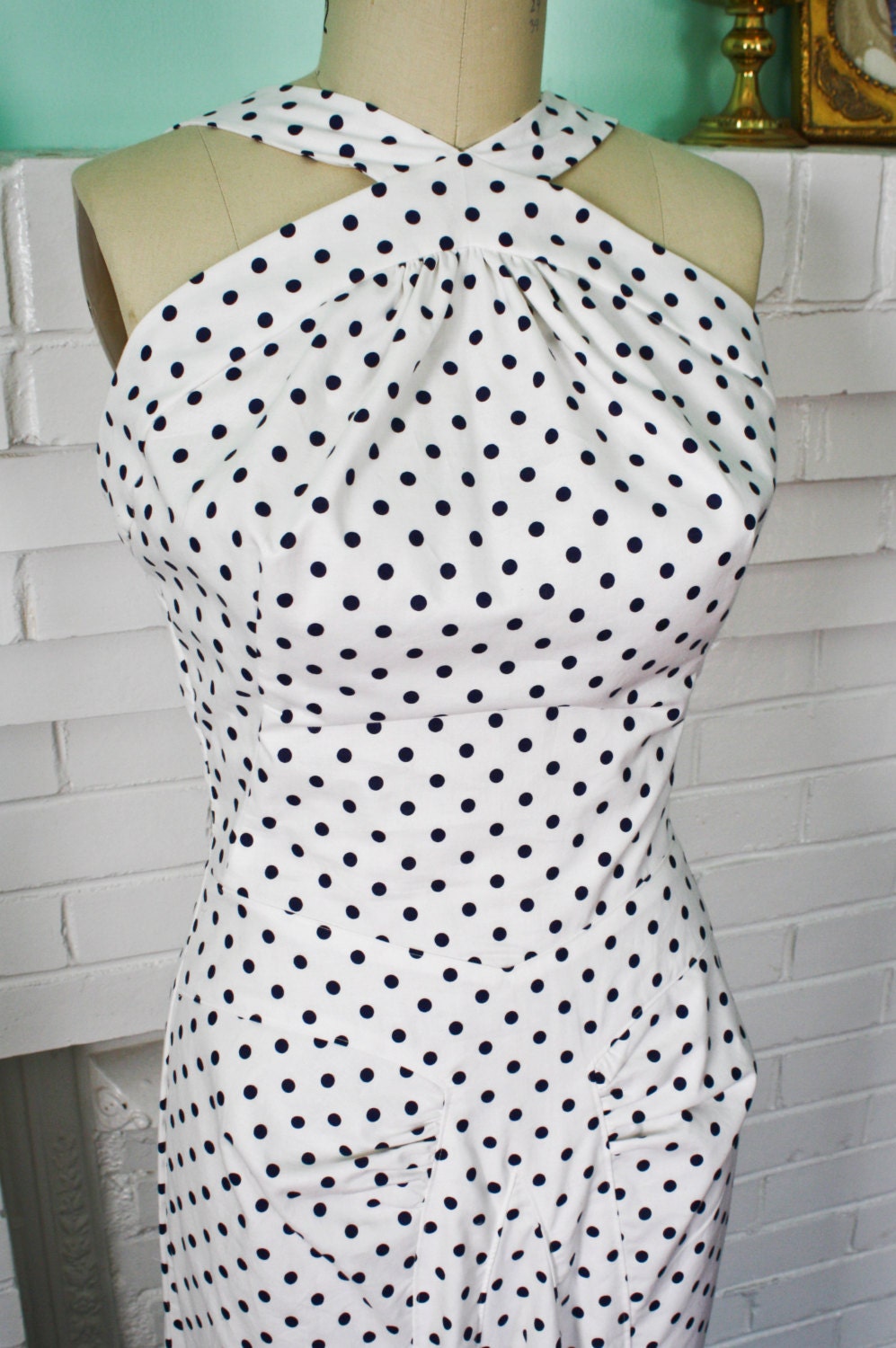 RESERVED-Marilyn Monroe Dress-Polka Dot Wiggle Pinup-Seven Year Itch Hallway Dress-Custom Made to Size