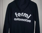 Vintage 1980's Fermi Automotive Dark Blue hooded Hoody Sweatshirt size Medium