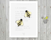 Bees Art Print. Digital Illustration. Modern Artwork. Nature Housewarming. Dictionary Definition. 8.5 x 11