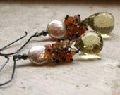 Lemon Quartz Earrings / Carnelian Earrings / Elegant Romantic Earrings / Sparkling Quartz Earrings / Earthy Rustic Earrings / Missie Rabdau
