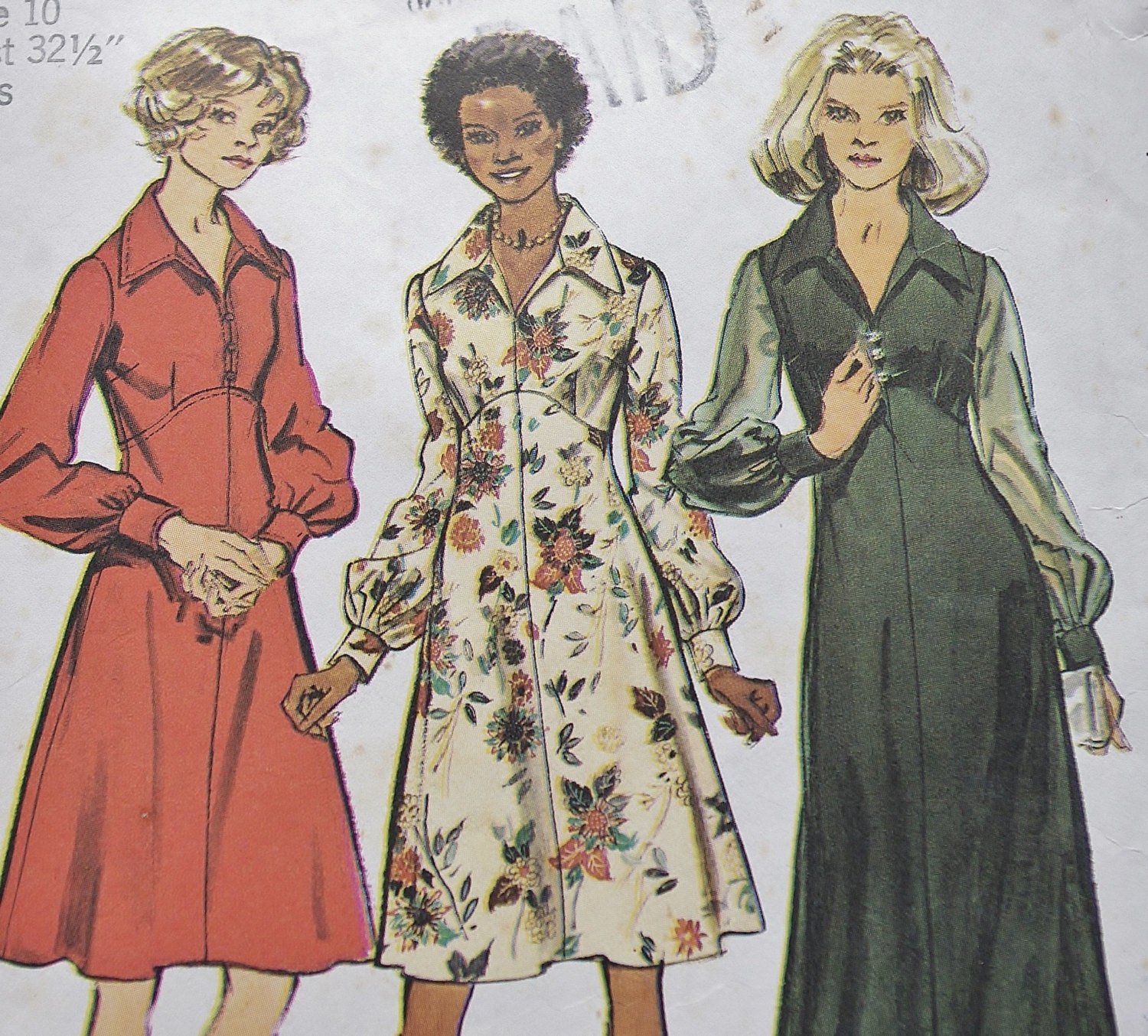 Simplicity 5968 -- Vintage 70s Sewing Pattern -- Look Slimmer Dress -- Size 10 Bust 32.5 XS Small