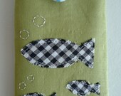iPhone 5 Case/ iPhone Fabric Padded Sleeve/ iPhone Cover - Applique Black and white Fish