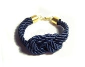 Navy Sailors Knot Bracelet, Silk Cord Dark Blue Nautical Knot Bracelet, Bridesmaids Rope Bracelet