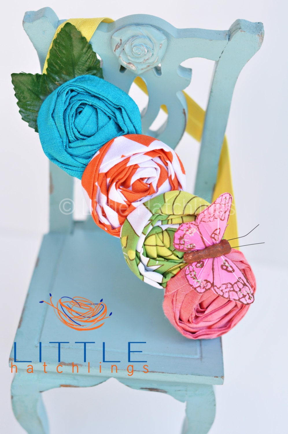 Pink, yellow, lime green, orange, aqua, flower headband, hair accessories, babies, toddlers, girls, photo props, photography, wedding
