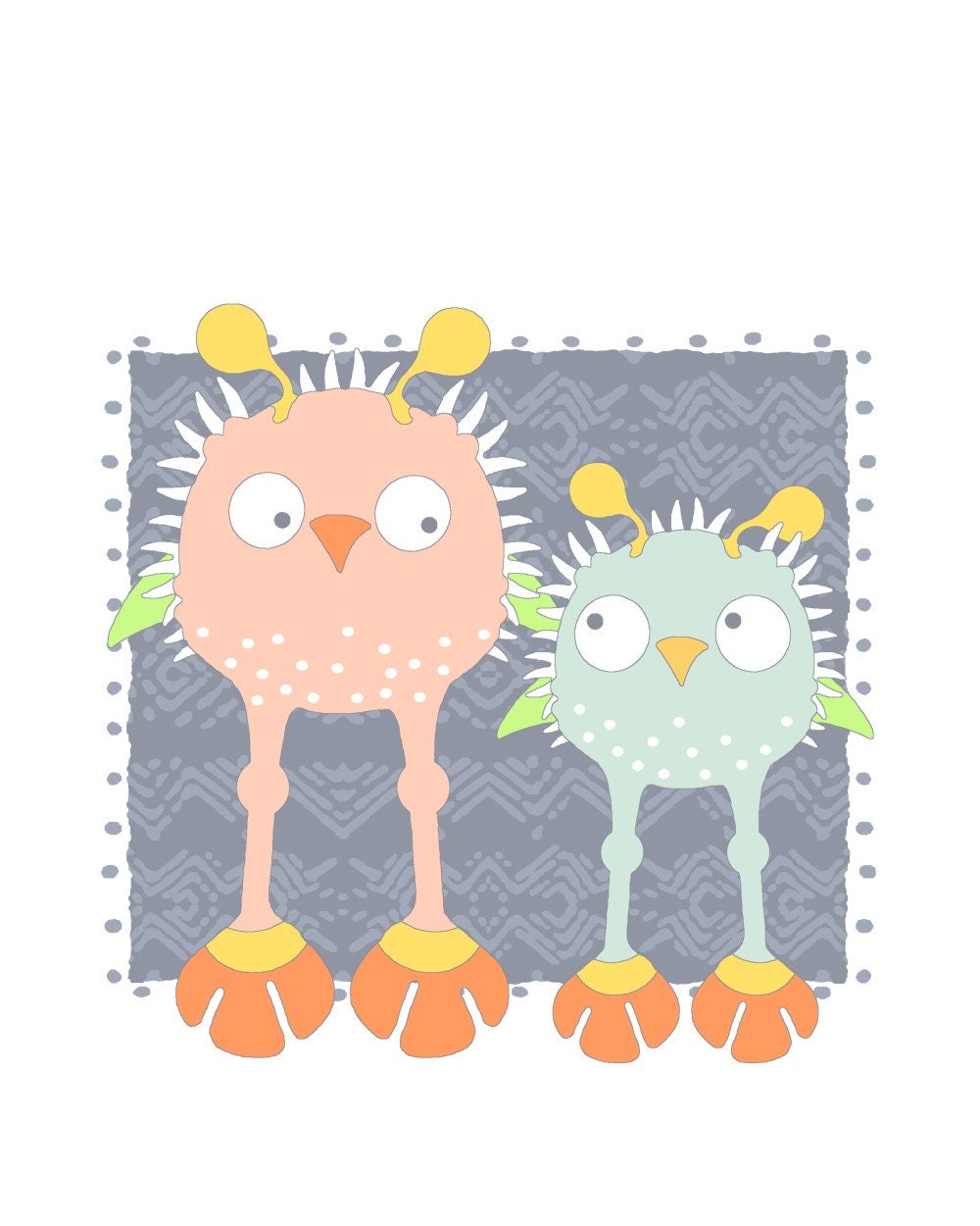 Bird illustration, children's room wall art, digital art, nursery art, cute bird art, wall art, baby decor, peach pink, blue, gray, 05