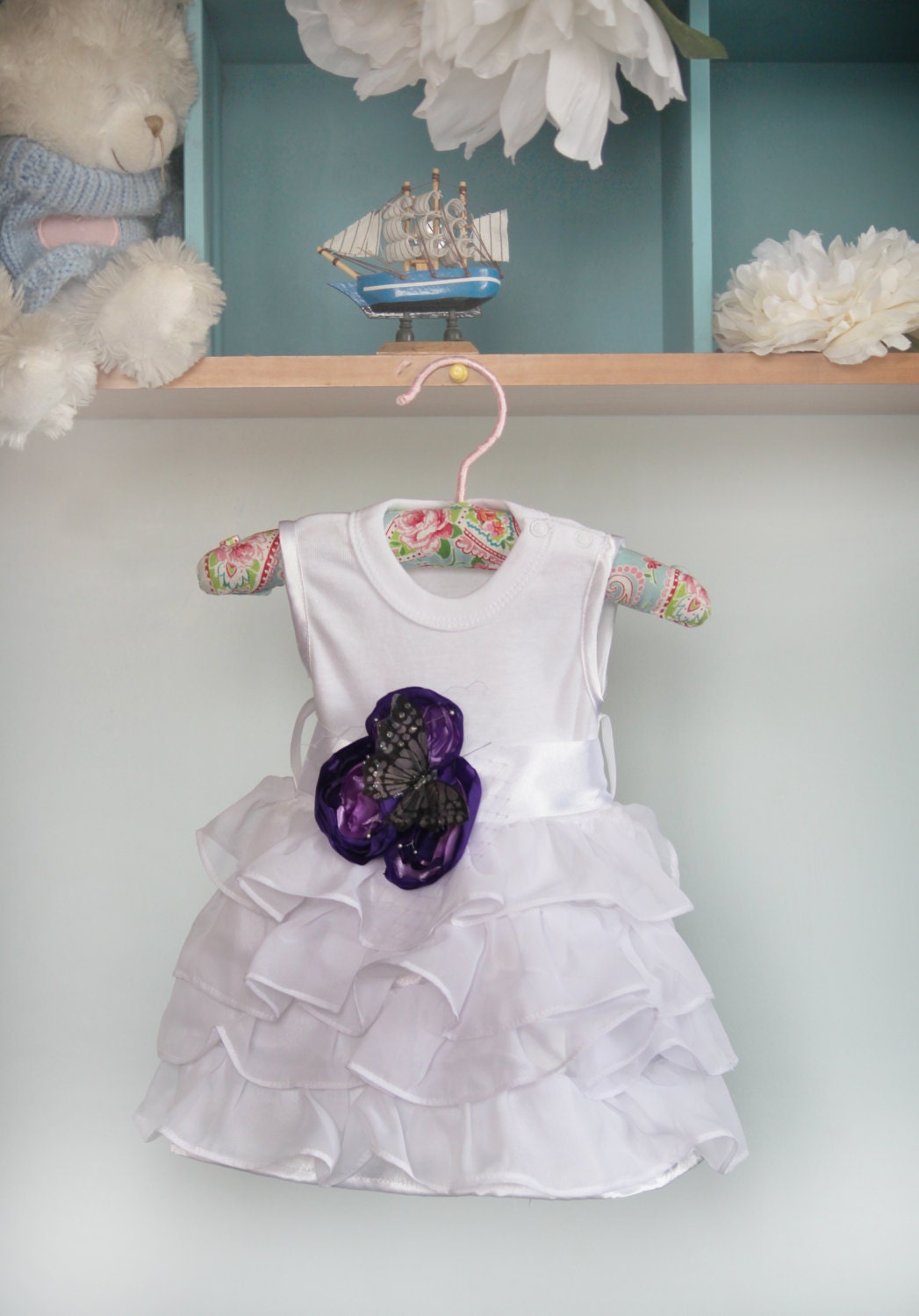 1st Birthday gentle white party dress photo prop glamour vintage style, size from NB to 2T